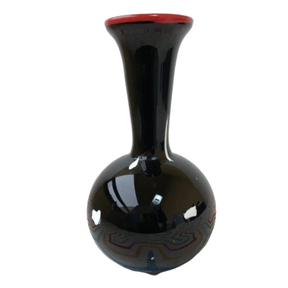Viscosity Aloysi and Graham Vase Art Studio Glass Black + White
